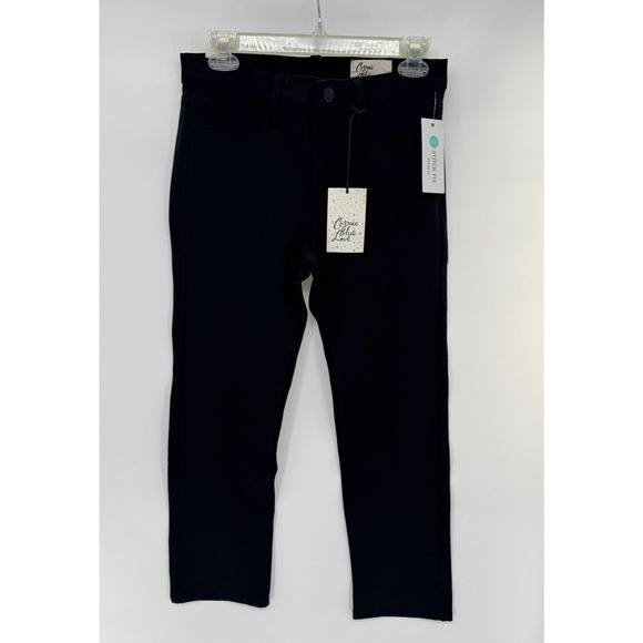 Cosmic Blue Love Womens Stretch Mid Rise Pants Single Button Size 27 Black NWT - Picture 1 of 4